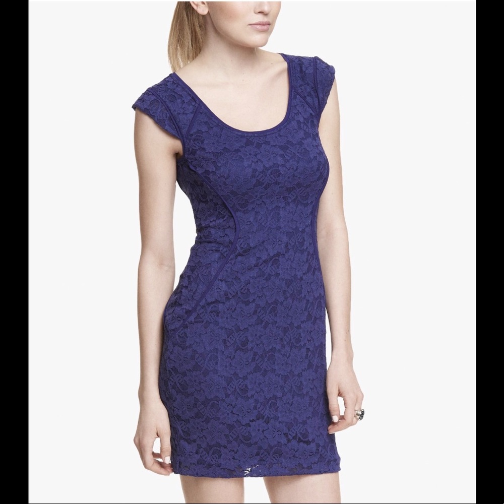 Blue Lace Cap Sleeve Dress